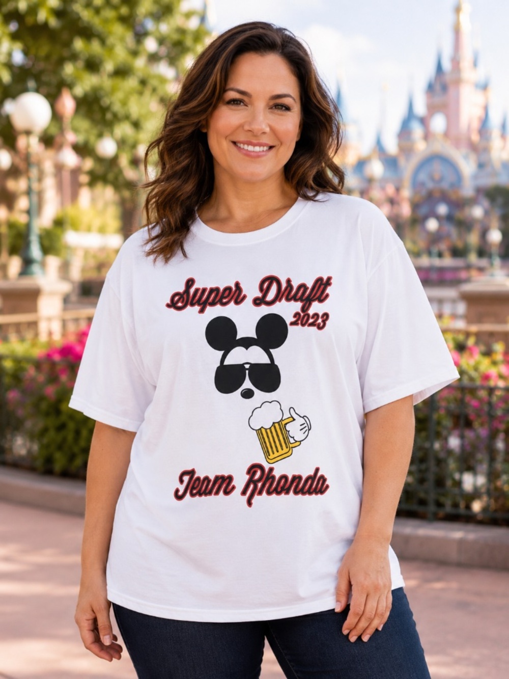 SUPER DRAFT Mickey Mouse Beer Team Rhonda Plus Jersey Khym 10 Disney Top Sz 2XL